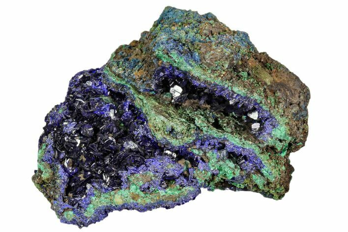 Sparkling Azurite Crystals With Malachite - Laos #107190